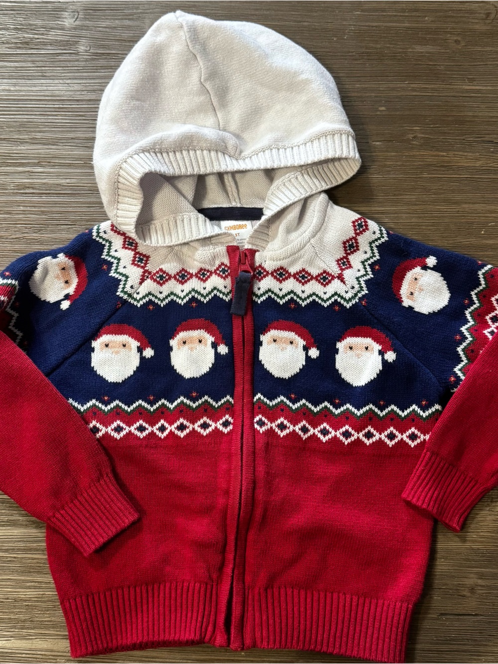 Gymboree Red, Navy & Cream Santa Zip-Up Hooded Sweater Jacket